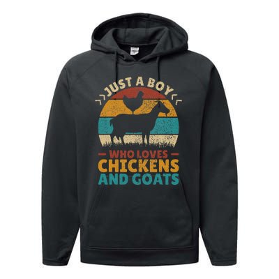 Just A Boy Who Loves Chickens Goats Farm Animal Lover Farmer Performance Fleece Hoodie