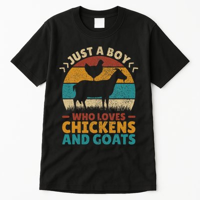 Just A Boy Who Loves Chickens Goats Farm Animal Lover Farmer Tall T-Shirt