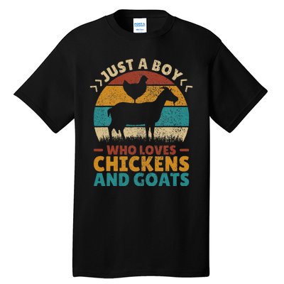 Just A Boy Who Loves Chickens Goats Farm Animal Lover Farmer Tall T-Shirt