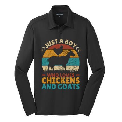 Just A Boy Who Loves Chickens Goats Farm Animal Lover Farmer Silk Touch Performance Long Sleeve Polo