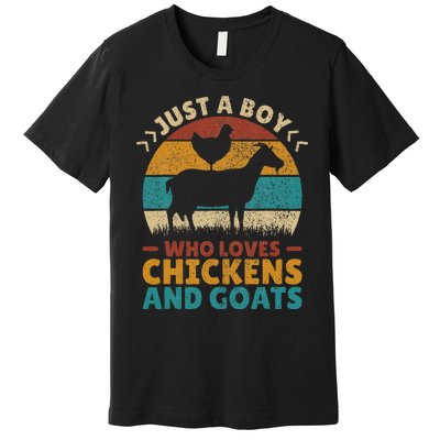 Just A Boy Who Loves Chickens Goats Farm Animal Lover Farmer Premium T-Shirt