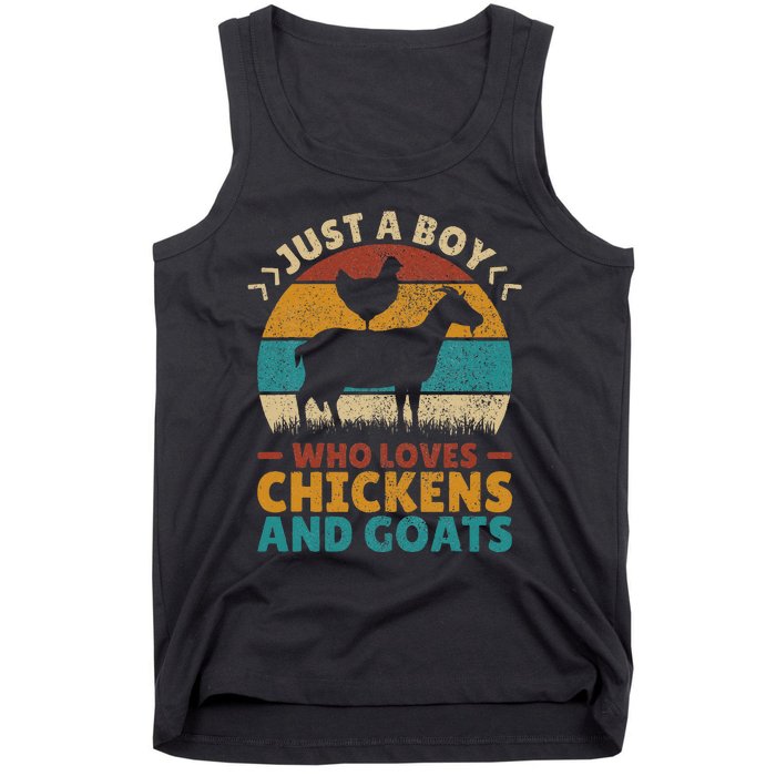 Just A Boy Who Loves Chickens Goats Farm Animal Lover Farmer Tank Top