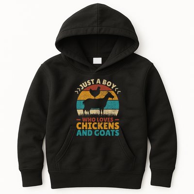 Just A Boy Who Loves Chickens Goats Farm Animal Lover Farmer Kids Hoodie