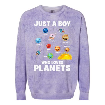 Just A Boy Who Loves Planets Solar System Astrology Space Colorblast Crewneck Sweatshirt