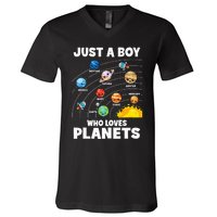 Just A Boy Who Loves Planets Solar System Astrology Space V-Neck T-Shirt