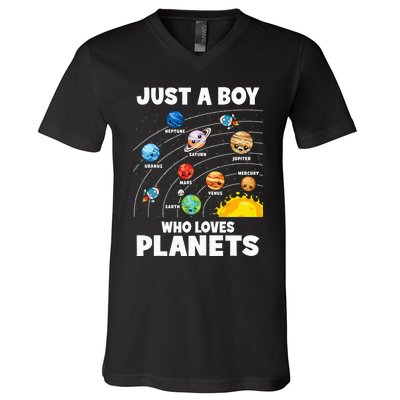 Just A Boy Who Loves Planets Solar System Astrology Space V-Neck T-Shirt