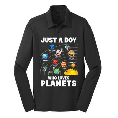 Just A Boy Who Loves Planets Solar System Astrology Space Silk Touch Performance Long Sleeve Polo