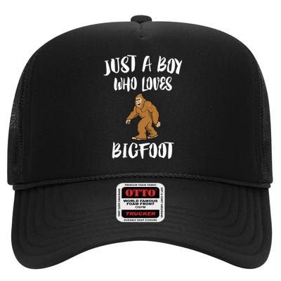 Just A Boy Who Loves Bigfoot Animal Gift High Crown Mesh Back Trucker Hat