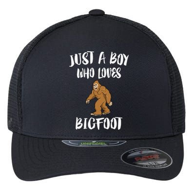 Just A Boy Who Loves Bigfoot Animal Gift Flexfit Unipanel Trucker Cap