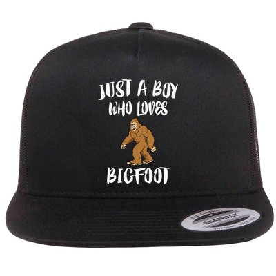 Just A Boy Who Loves Bigfoot Animal Gift Flat Bill Trucker Hat