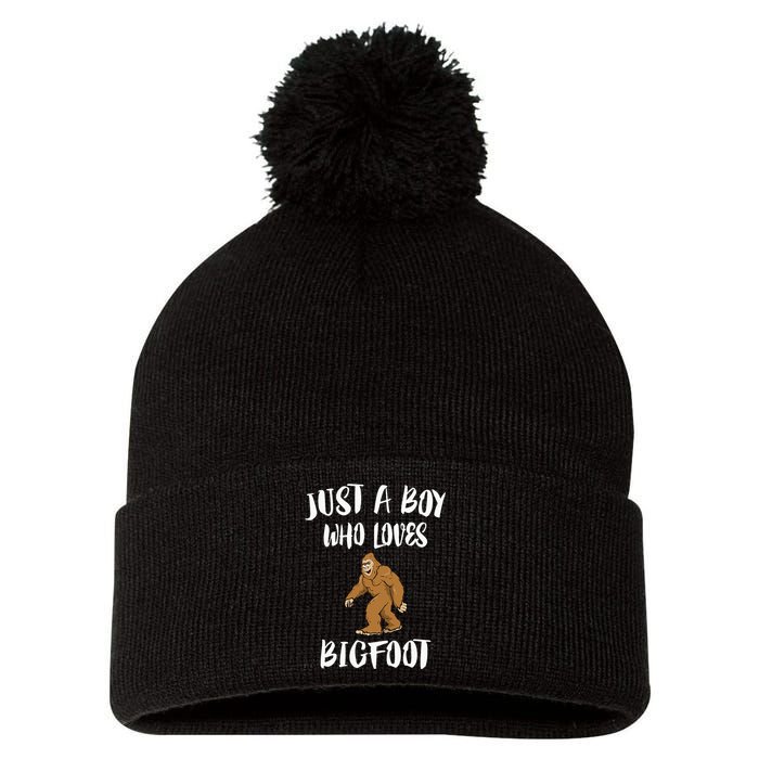 Just A Boy Who Loves Bigfoot Animal Gift Pom Pom 12in Knit Beanie