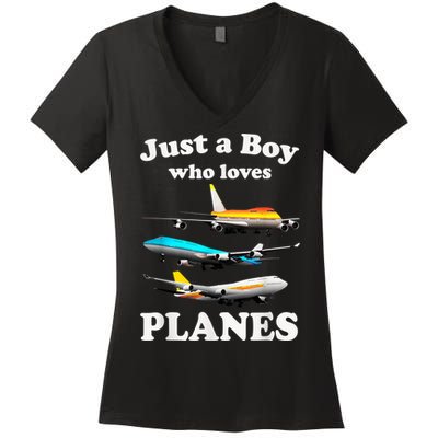 Just A Boy Who Loves Planes &Amp; Toddler Airplane Lover Women's V-Neck T-Shirt