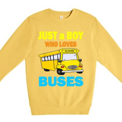 Just A Boy Who Loves School Buses & Cute Bus Lovers Premium Crewneck Sweatshirt