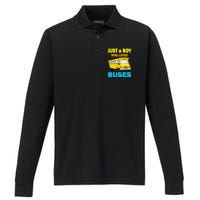 Just A Boy Who Loves School Buses & Cute Bus Lovers Performance Long Sleeve Polo