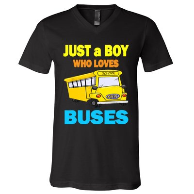 Just A Boy Who Loves School Buses & Cute Bus Lovers V-Neck T-Shirt