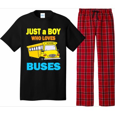 Just A Boy Who Loves School Buses & Cute Bus Lovers Pajama Set