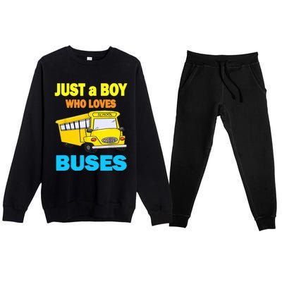 Just A Boy Who Loves School Buses & Cute Bus Lovers Premium Crewneck Sweatsuit Set