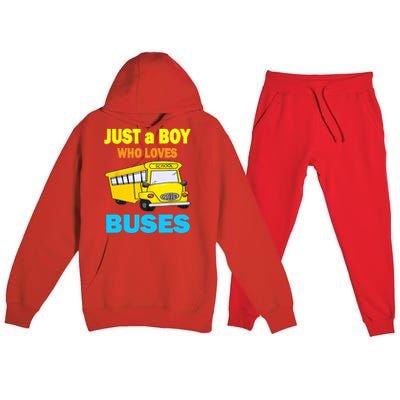 Just A Boy Who Loves School Buses & Cute Bus Lovers Premium Hooded Sweatsuit Set