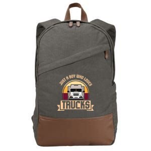 Just A Boy Who Loves Trucks I Boys Men Truck Lover Gift Cotton Canvas Backpack