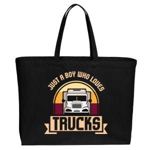 Just A Boy Who Loves Trucks I Boys Men Truck Lover Gift Cotton Canvas Jumbo Tote