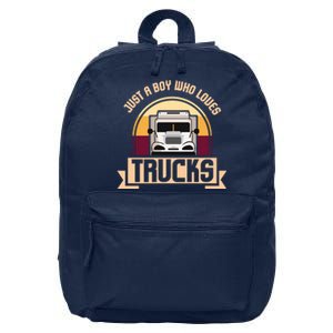 Just A Boy Who Loves Trucks I Boys Men Truck Lover Gift 16 in Basic Backpack