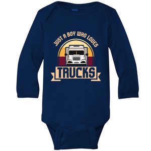 Just A Boy Who Loves Trucks I Boys Men Truck Lover Gift Baby Long Sleeve Bodysuit