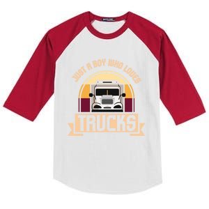 Just A Boy Who Loves Trucks I Boys Men Truck Lover Gift Kids Colorblock Raglan Jersey