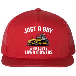 Just A Boy Who Loves Lawn Mowers Flat Bill Trucker Hat