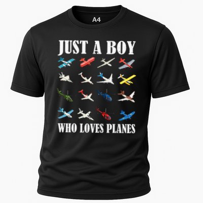 Just A Boy Who Loves Planes Airplane Aircraft Lovers Cooling Performance Crew T-Shirt