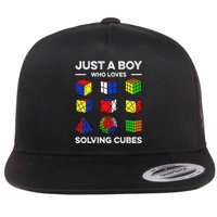 Just A Boy Who Loves Solving Cubes Speedcubing Cuber Flat Bill Trucker Hat