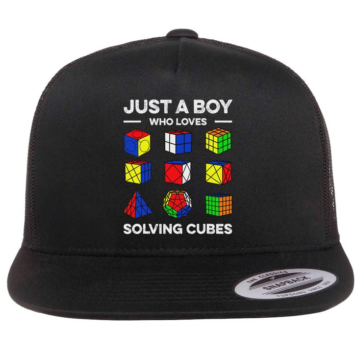 Just A Boy Who Loves Solving Cubes Speedcubing Cuber Flat Bill Trucker Hat