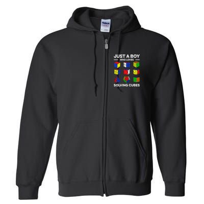Just A Boy Who Loves Solving Cubes Speedcubing Cuber Full Zip Hoodie