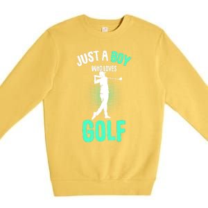 Just A Boy Who Loves Golf Club Golfer Golfing Gift Premium Crewneck Sweatshirt