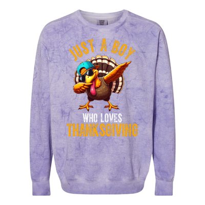 Just A Boy Who Loves Thanksgiving Turkey Dab Colorblast Crewneck Sweatshirt