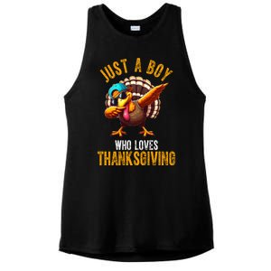 Just A Boy Who Loves Thanksgiving Turkey Dab Ladies PosiCharge Tri-Blend Wicking Tank