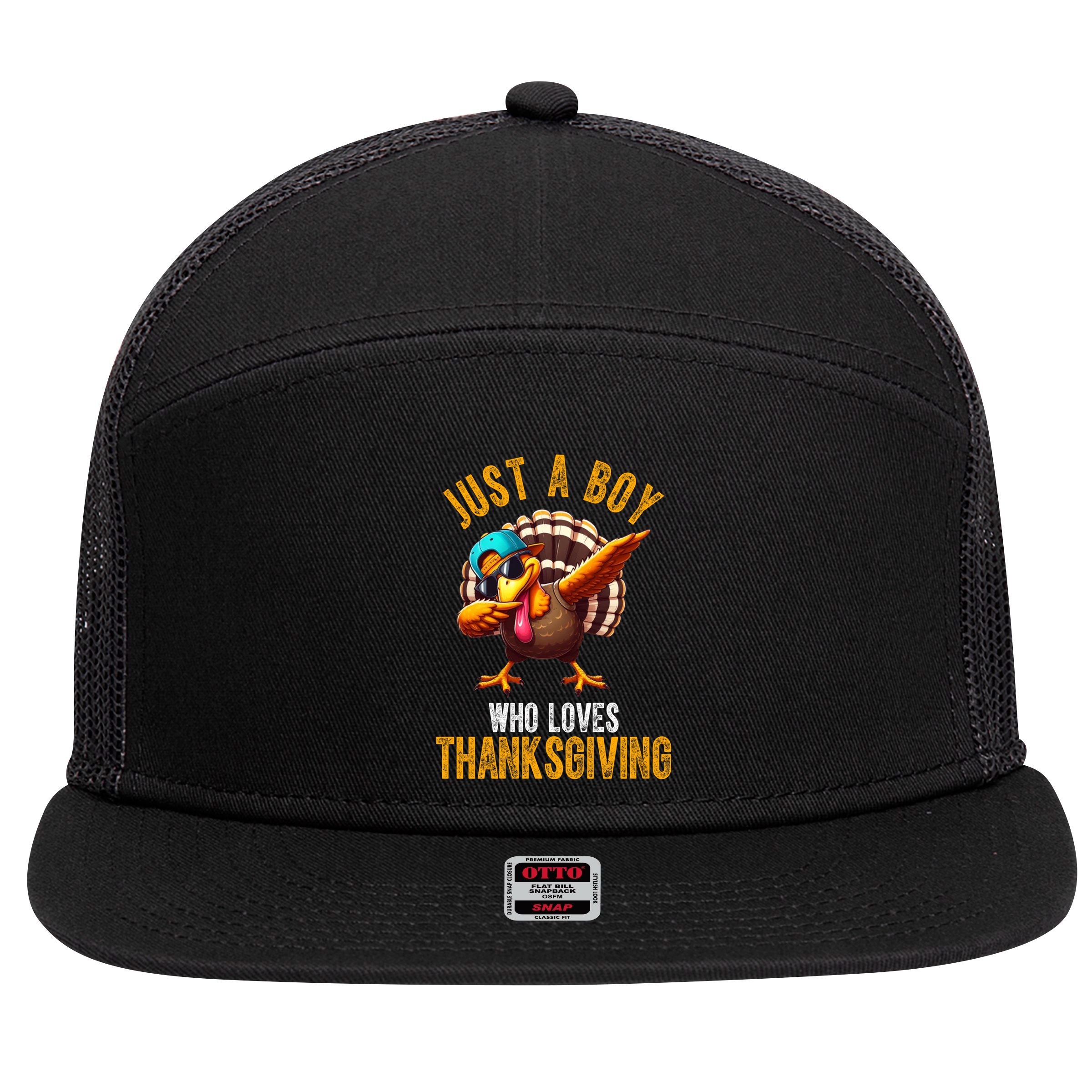 Just A Boy Who Loves Thanksgiving Turkey Dab 7 Panel Mesh Trucker Snapback Hat