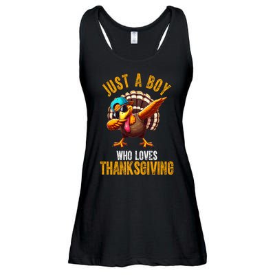 Just A Boy Who Loves Thanksgiving Turkey Dab Ladies Essential Flowy Tank