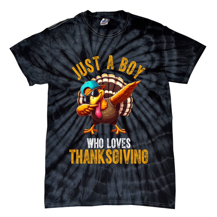 Just A Boy Who Loves Thanksgiving Turkey Dab Tie-Dye T-Shirt
