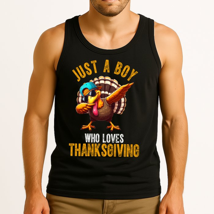 Just A Boy Who Loves Thanksgiving Turkey Dab Tank Top
