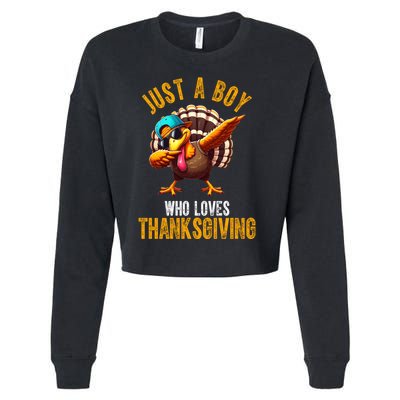 Just A Boy Who Loves Thanksgiving Turkey Dab Cropped Pullover Crew