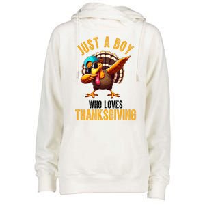 Just A Boy Who Loves Thanksgiving Turkey Dab Womens Funnel Neck Pullover Hood