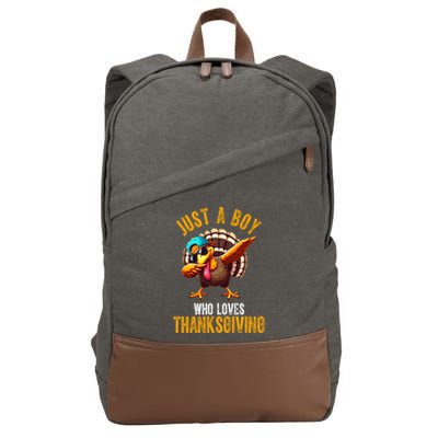 Just A Boy Who Loves Thanksgiving Turkey Dab Cotton Canvas Backpack