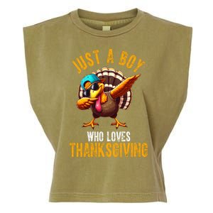 Just A Boy Who Loves Thanksgiving Turkey Dab Garment-Dyed Women's Muscle Tee