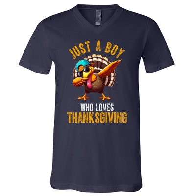 Just A Boy Who Loves Thanksgiving Turkey Dab V-Neck T-Shirt