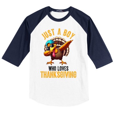 Just A Boy Who Loves Thanksgiving Turkey Dab Baseball Sleeve Shirt