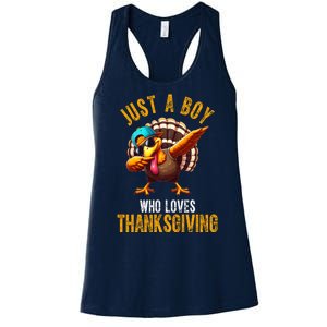 Just A Boy Who Loves Thanksgiving Turkey Dab Women's Racerback Tank