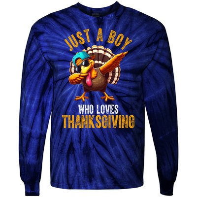 Just A Boy Who Loves Thanksgiving Turkey Dab Tie-Dye Long Sleeve Shirt