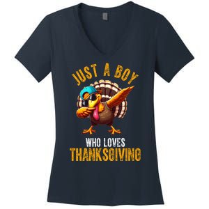 Just A Boy Who Loves Thanksgiving Turkey Dab Women's V-Neck T-Shirt