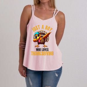 Just A Boy Who Loves Thanksgiving Turkey Dab Women's Strappy Tank