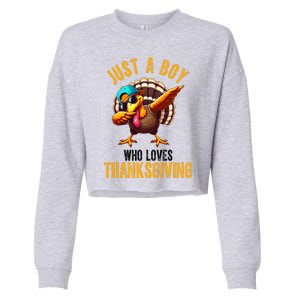 Just A Boy Who Loves Thanksgiving Turkey Dab Cropped Pullover Crew